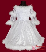 Детское нарядное платье "Снегурочка - 59", белое с пуховой оторочкой.