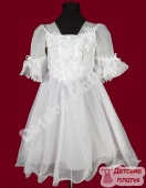 Детское нарядное платье "ЕК-4 Белое с розовой юбкой, с рукавами"
