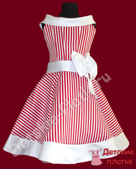 Нарядное платье для девочки "Яркие полоски" красное с белым
