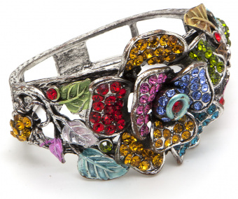 Металлический браслет на руку "Каменный Цветок", разноцветный