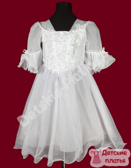 Детское нарядное платье "ЕК-4 Белое с розовой юбкой, с рукавами"