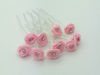 Шпильки для волос "Роза средняя" розовые. 10 шт.