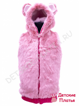 Детская меховая жилетка "Розовый медвежонок"