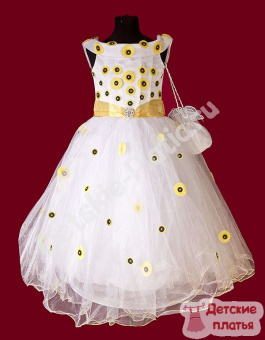 Нарядное детское платье "Белое с желтыми кругами"